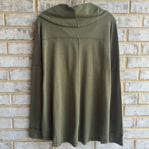 Lucky Brand Hi-Lo Long Sleeve Cowl Neck Olive Green Waffle Knit Sweater Size XL - Picture 3 of 8